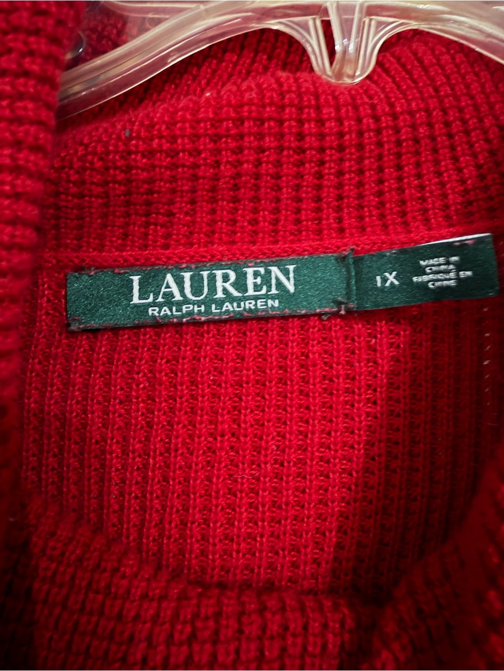 Lauren Ralph Red Waffle Knit Cowl Neck Drawstring Sweater 1X - Picture 4 of 6